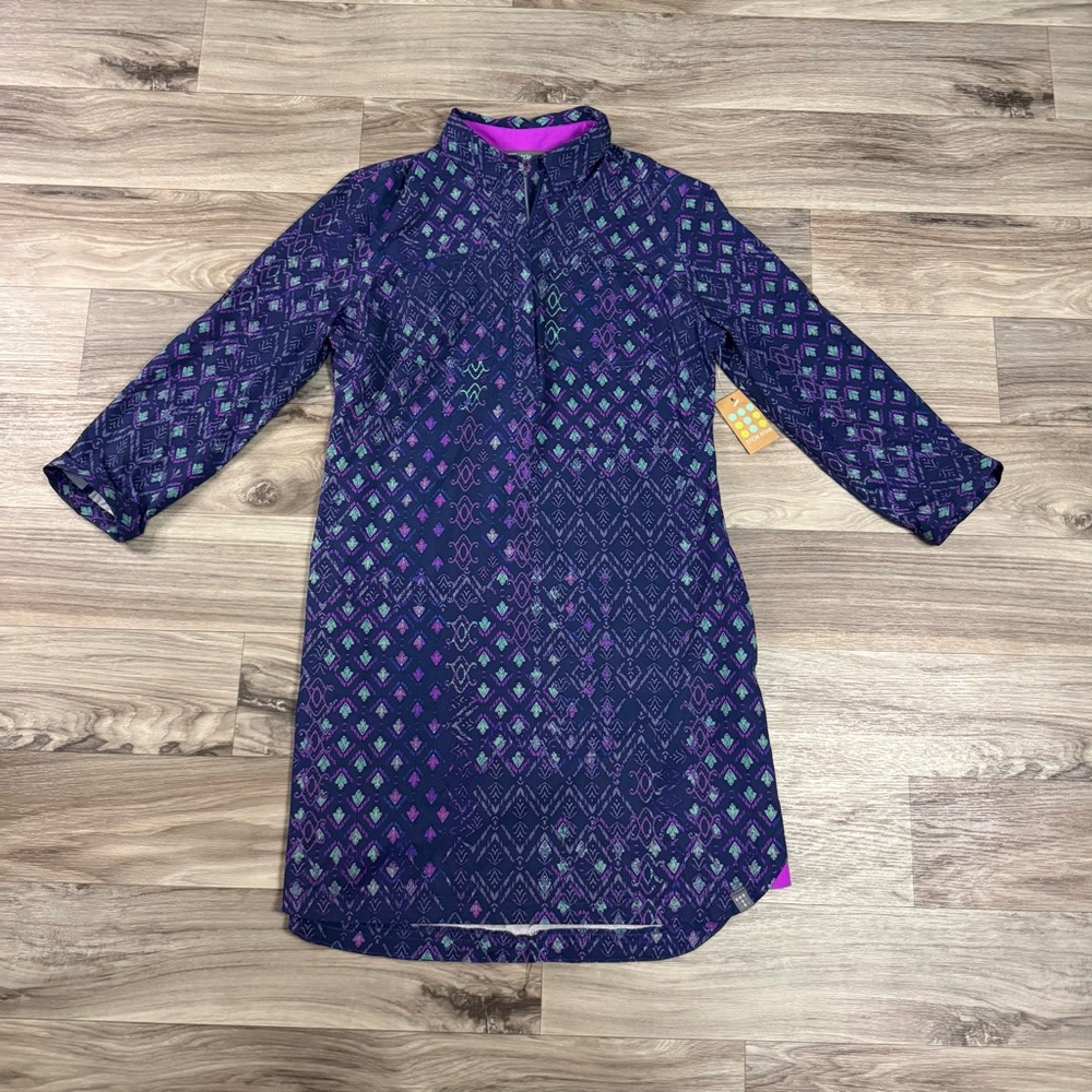 NWT Title Nine UPF 50+ Adventurista Blue Patterned Dress Size Small